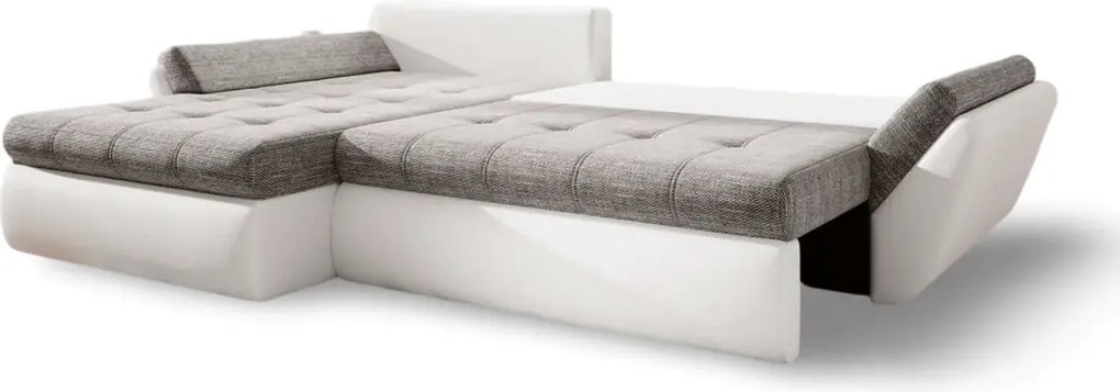 Colțar extensibil dumonde cu ladă de depozitare si sezut confortabil din spuma high-density, Loana Magma White II 275x185 cm