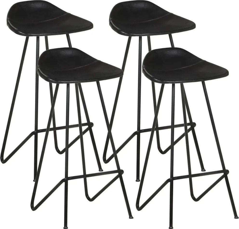 vidaXL Scaune de bar, 4 buc., negru, piele naturală