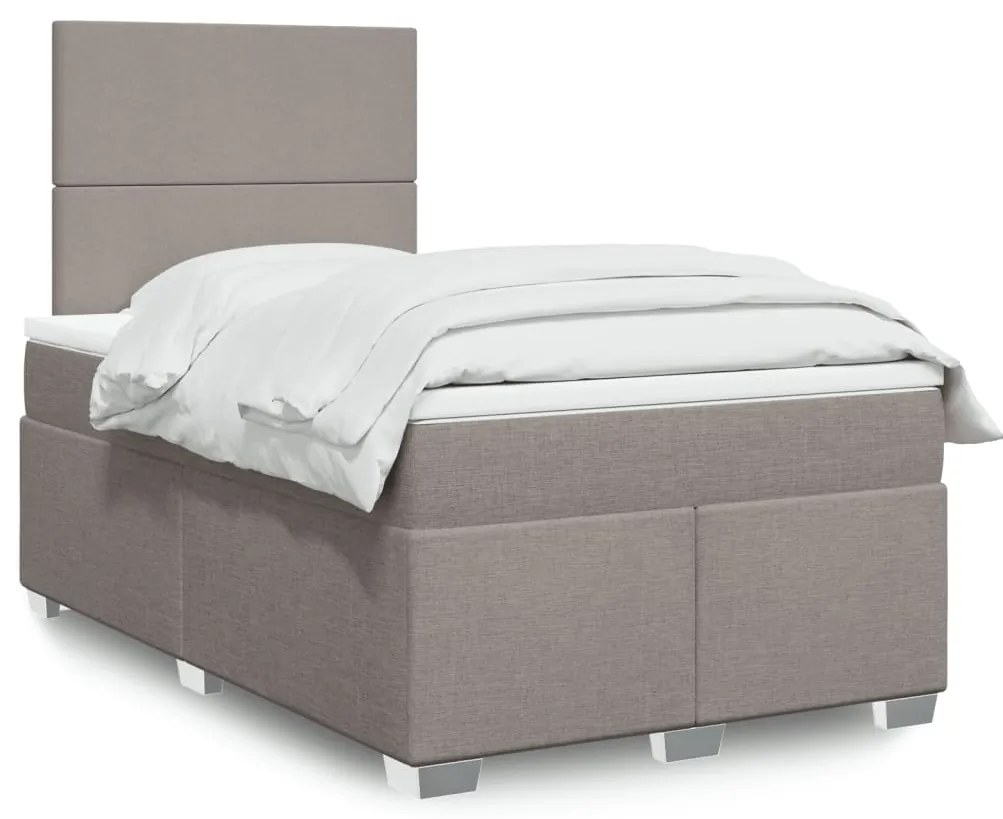 vidaXL Pat box spring cu saltea, gri taupe, 120x200 cm, textil