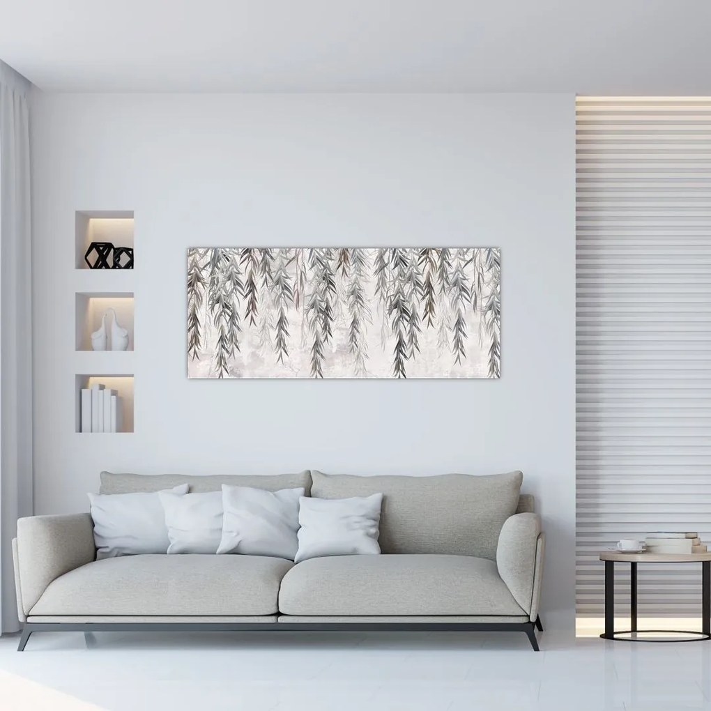 Tablou - Crenguțe de salcie, tencuiala gri (120x50 cm)