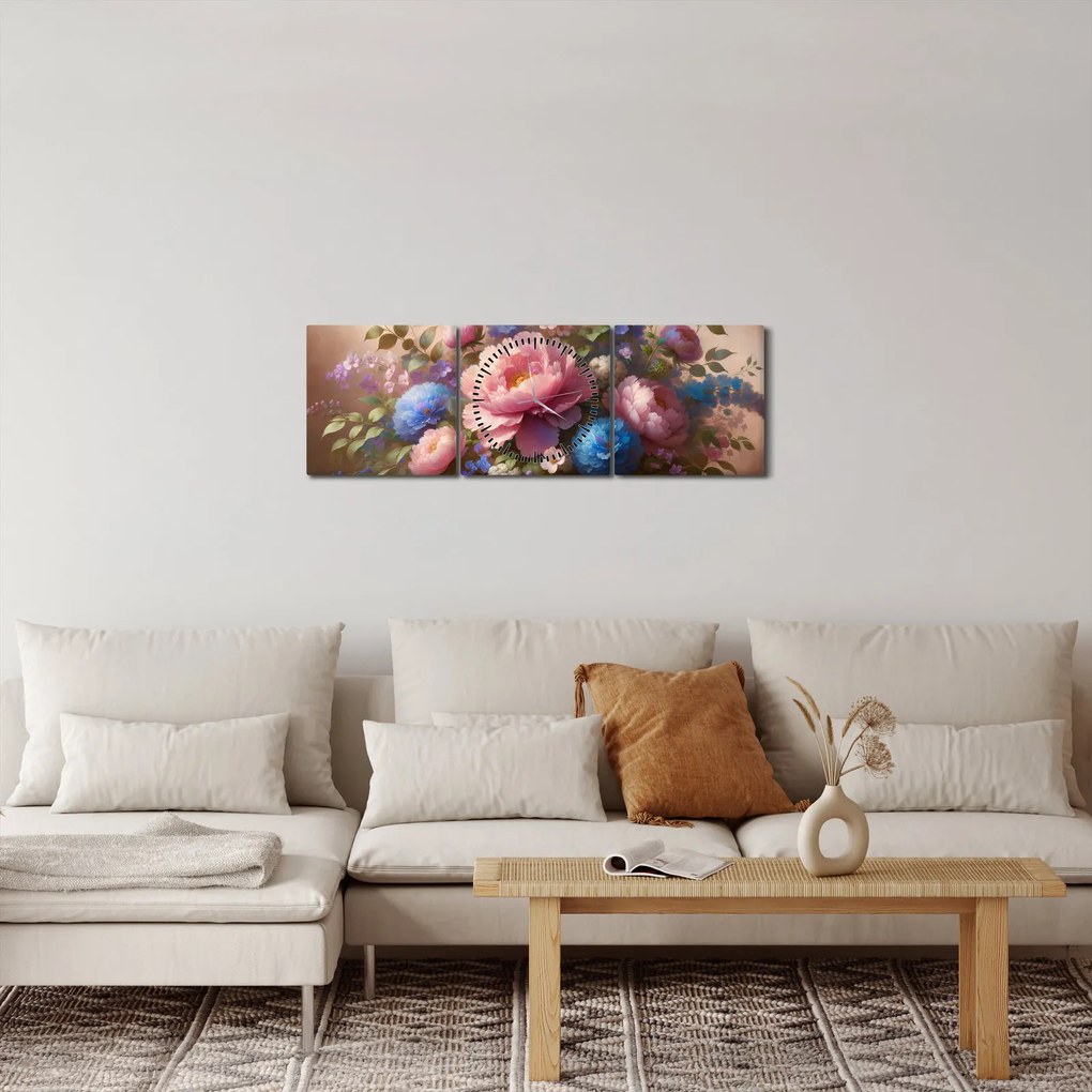 Tablou - Masă plină de flori (cu ceas) (90x30 cm)