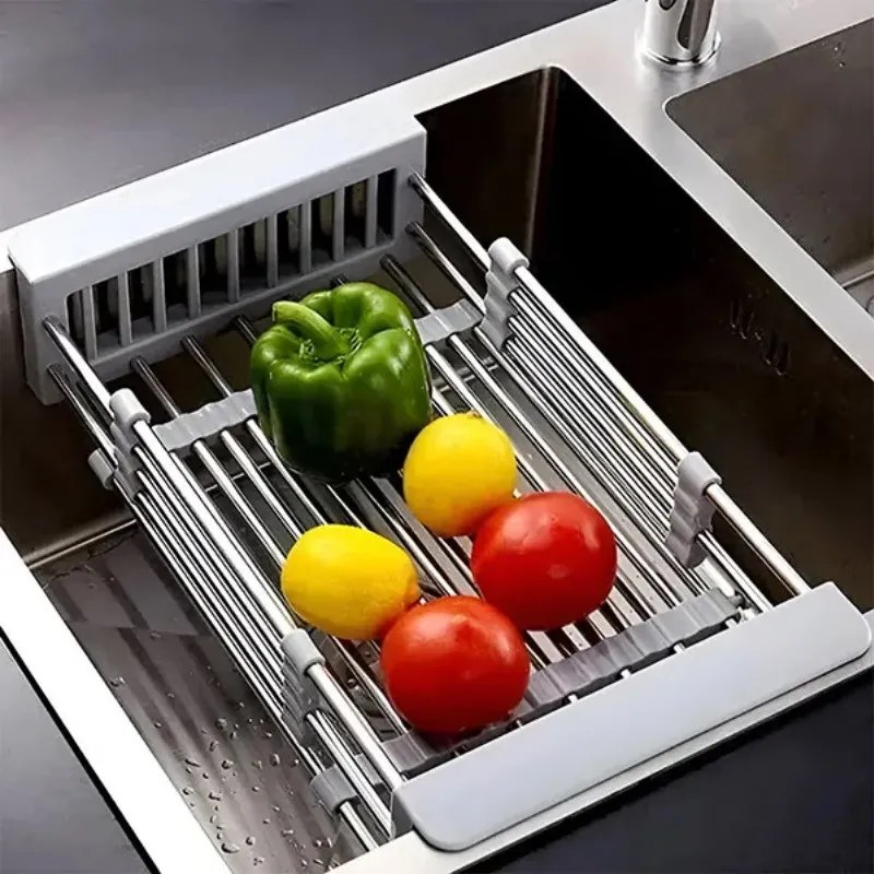 Resigilat: Suport reglabil de depozitare si scurgere Sinkmate, Instalare usoara, Compact, Pana la 10 kg, Gri/Argintiu