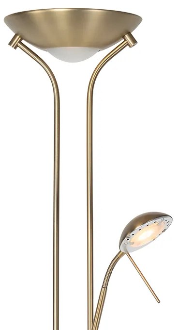 Lampă de podea modernă bronz cu lampă de citit incluzând LED dim to warm - Diva