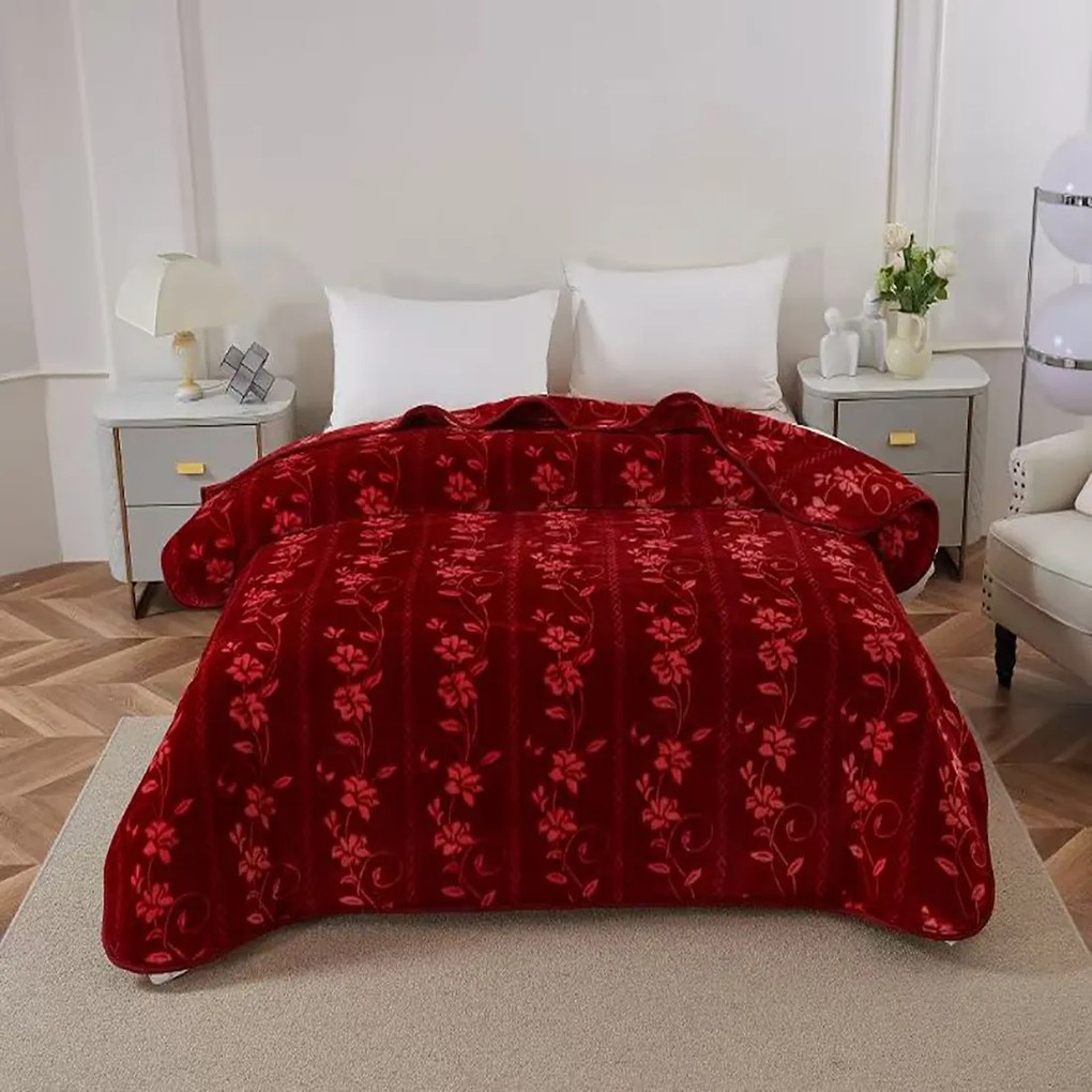 Pătură Cocolino dublă cu flori, roșu, 200x230 cm, PDD16