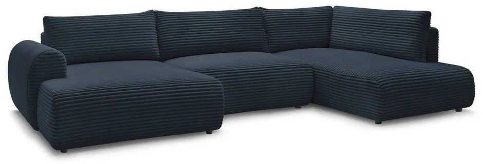 Colțar albastru închis extensibil/cu spațiu de depozitare cu tapițerie din catifea reiată (cu colț pe partea dreaptă/în formă de "U") Lucien – Bobochic Paris