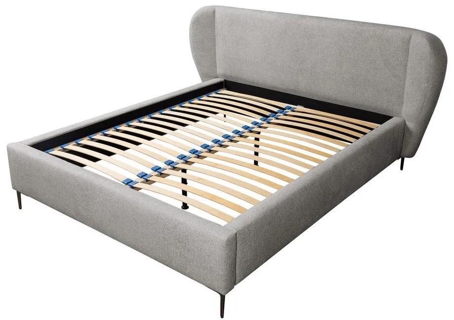 Pat matrimonial gri deschis tapițat cu somieră 180x200 cm Makana – Makamii