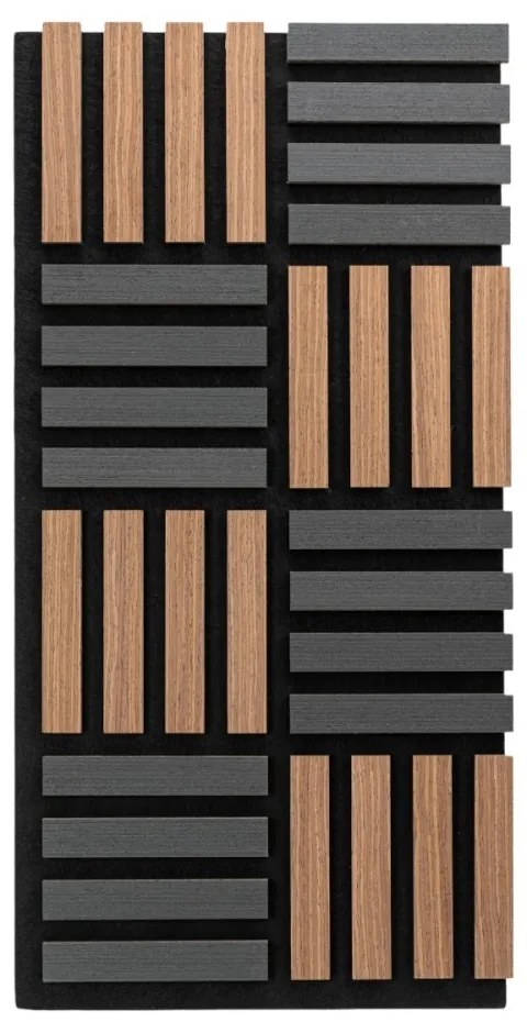 Panou riflaj acustic decorativ, MDF si pasla, AC20, 60x40x2.1cm, Stejar inchis/Gri
