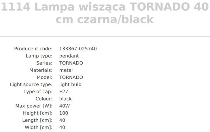 Pendul design modern Tornado negru