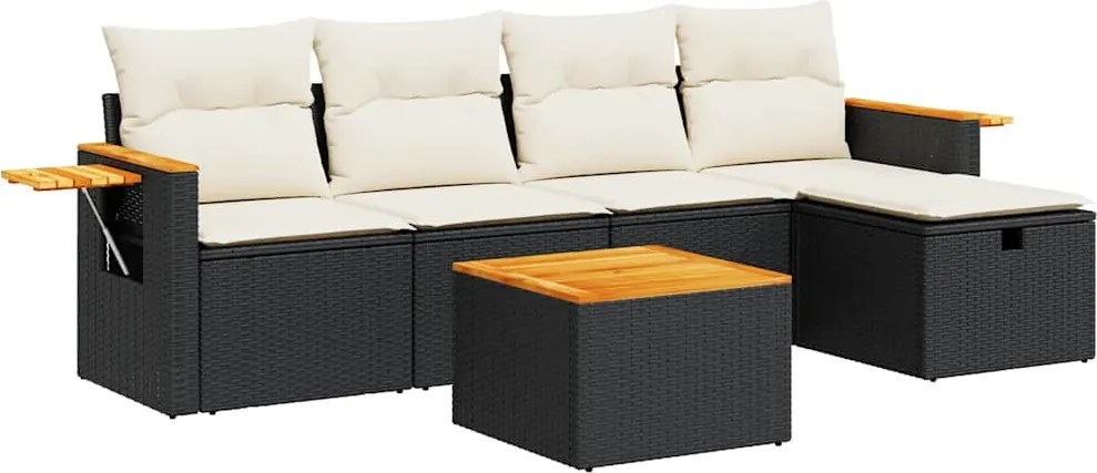 vidaXL Set mobilier de grădină cu perne, 6 piese, negru, poliratan