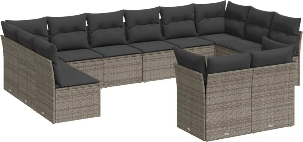 vidaXL Set canapea de grădină cu perne, 12 piese, gri, poliratan