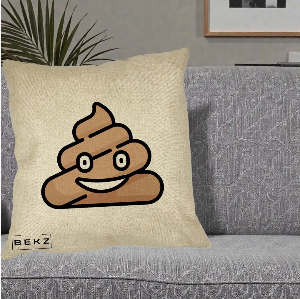 Perna Decorativa Emoji Poop Funny, 40x40 cm, Crem, Husa Detasabila, Perna Inclusa, BEKZ®