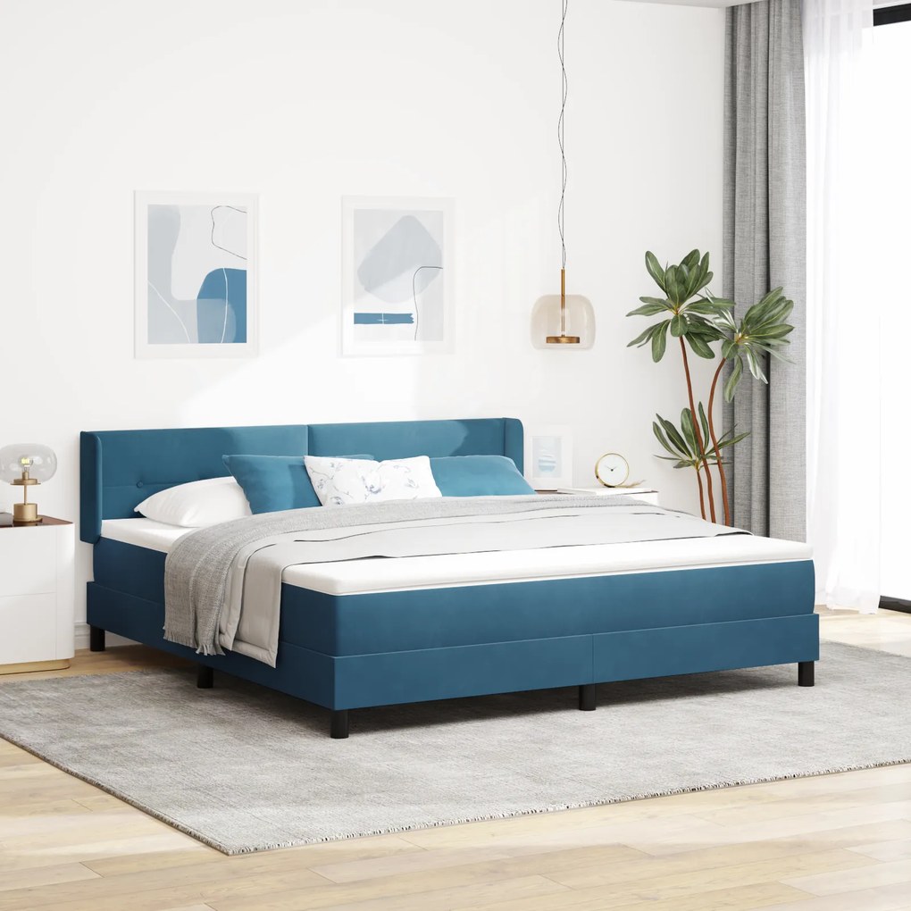 vidaXL Pat box spring cu saltea, albastru închis, 180x200 cm, catifea