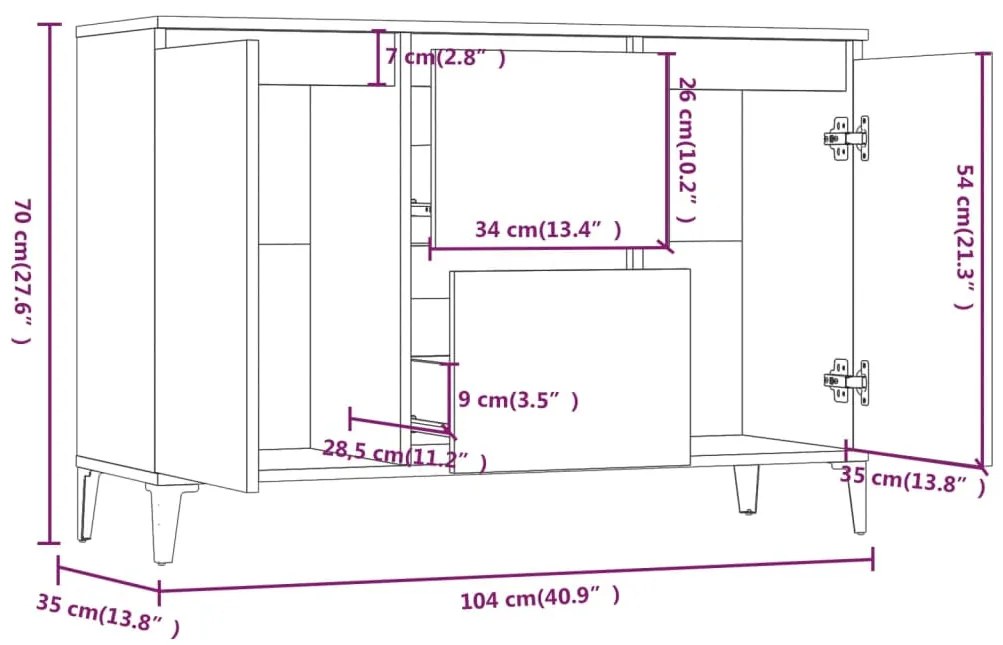 Servanta, stejar fumuriu, 104x35x70 cm, lemn prelucrat 1, Stejar afumat