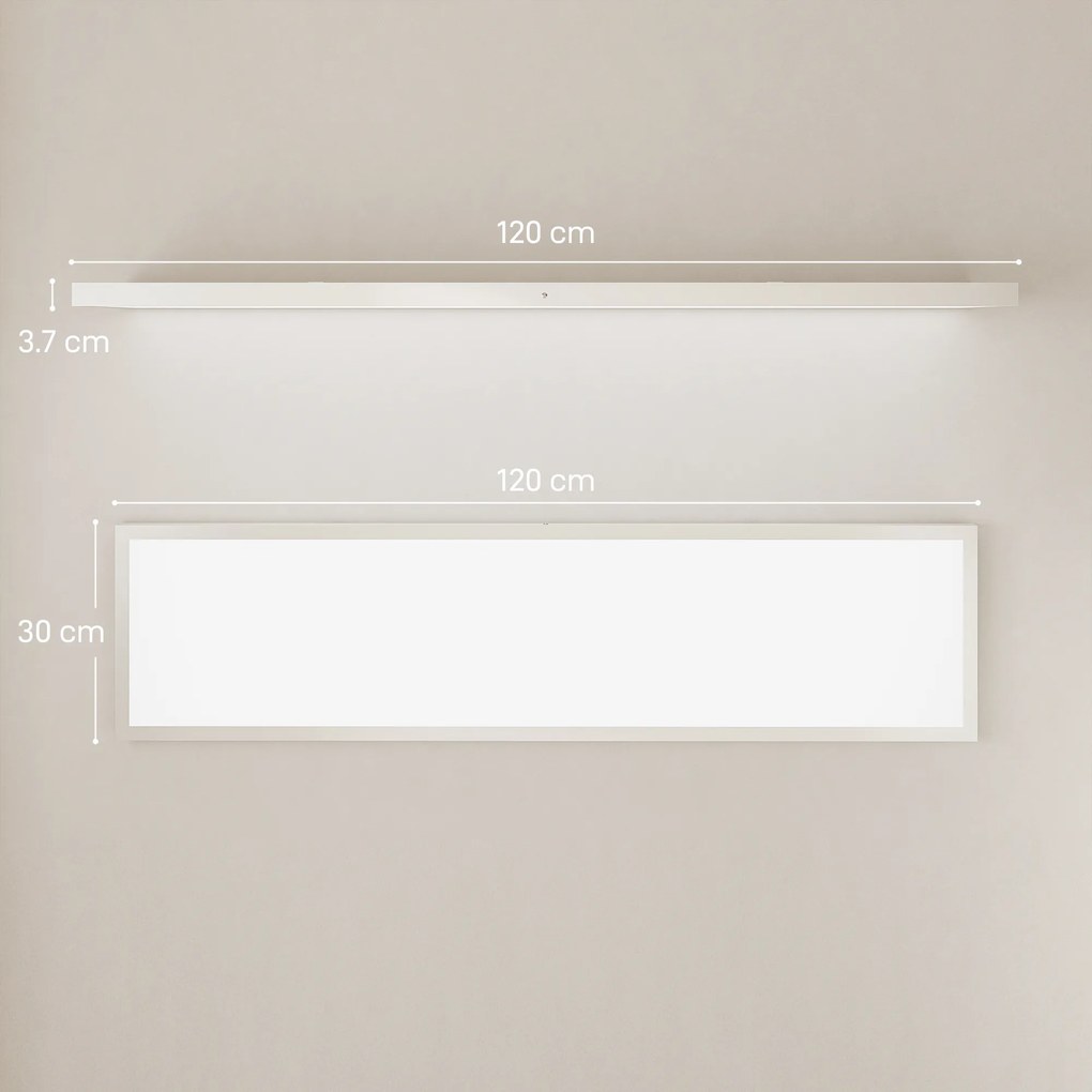 HOMCOM Set de 4 lămpi de tavan cu culoare reglabilă, comutator DIP și de perete 3000K/4000K/6000K 120x30x3,7 cm Alb | Aosom Romania