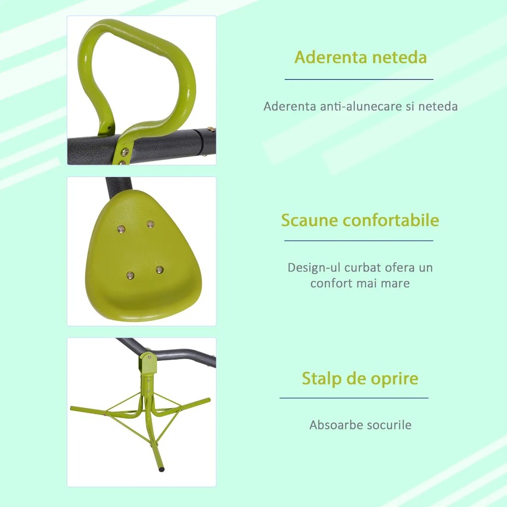 HOMCOM Leagan Basculant si Rotativ de Gradina pentru Copii in Metal, Verde si Gri