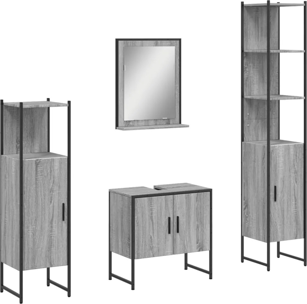 vidaXL Set dulapuri de baie, 4 piese, gri sonoma, lemn prelucrat