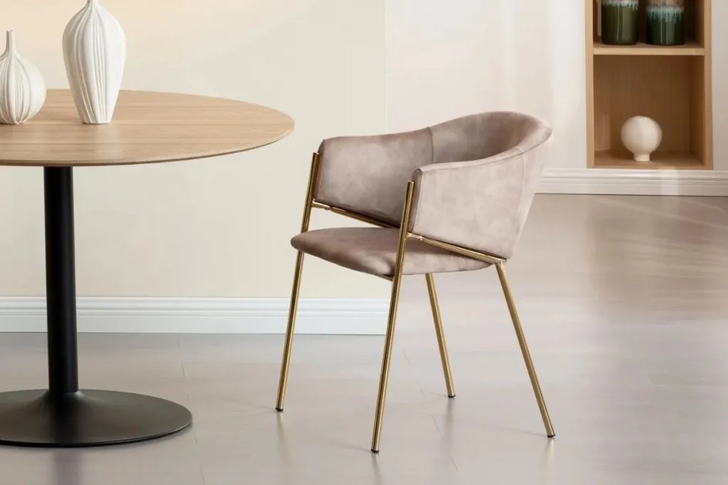 Set de 2 scaune aspect retro, Metal Auriu, Catifea Bej, NOBLESSE A-47582 VC