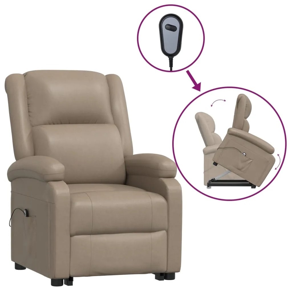 3110870 vidaXL Fotoliu cu ridicare pe verticală, cappuccino, piele ecologică