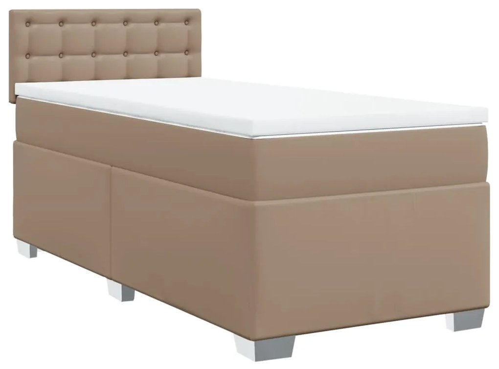 3286111 vidaXL Pat box spring cu saltea, cappuccino, 100x200cm piele ecologică