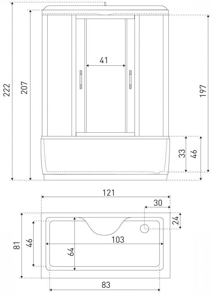 Cabină de cadă cu hidromasaj XL120, dimensiuni 120x85x220 cm
