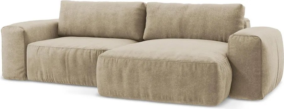 Colțar maro deschis extensibil cu tapițerie din chenille (cu colț pe partea dreaptă/cu șezlong) Kuki – Makamii