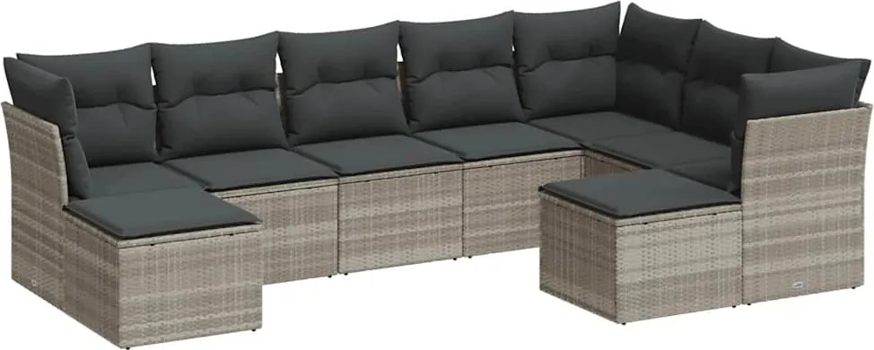 vidaXL Set canapele de grădină cu perne, 9 piese gri deschis poliratan