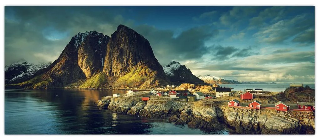 Tablou cu sat de pescari din Norvegia (120x50 cm)