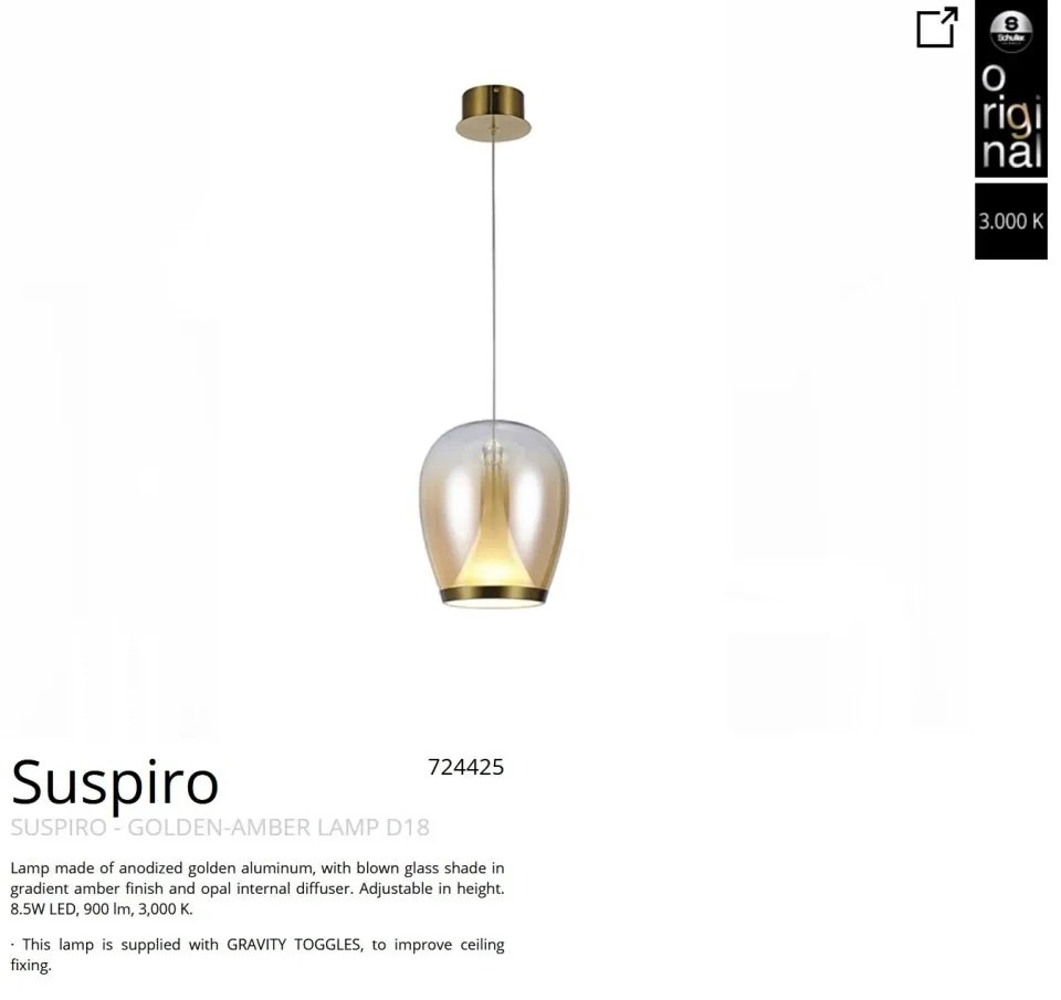 Pendul LED modern design decorativ Suspiro D-18cm gold/amber