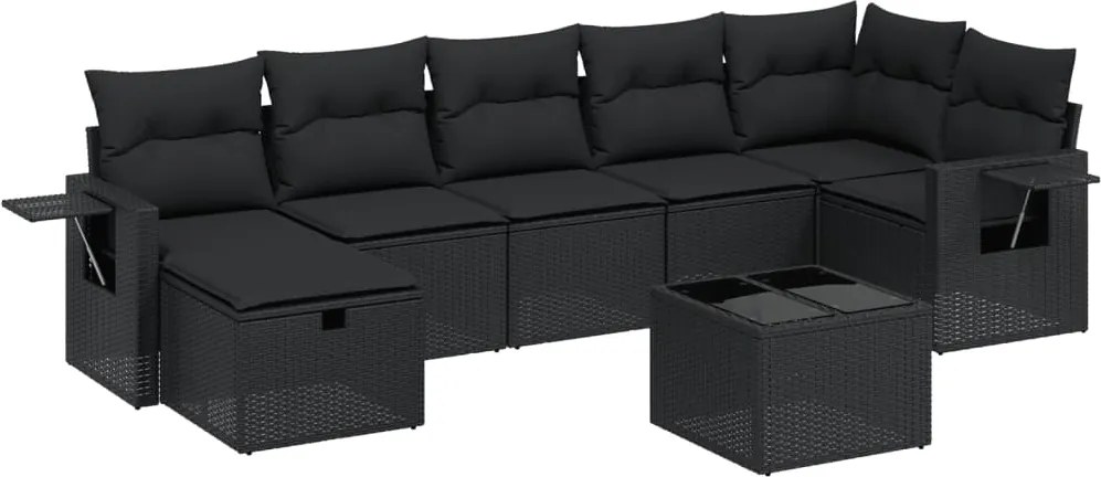 vidaXL Set mobilier de grădină cu perne, 8 piese, negru, poliratan