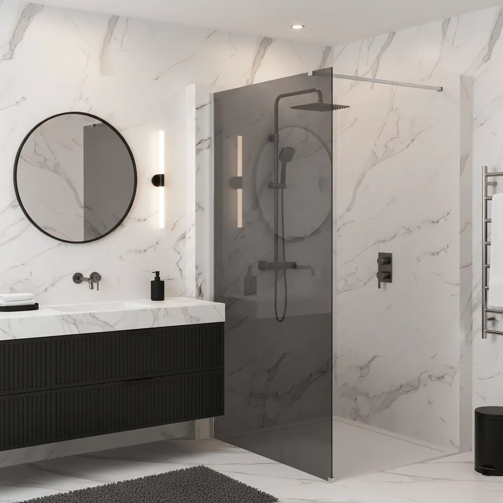 Paravan de dus fumuriu Rea Flexi Grey 110 cm crom