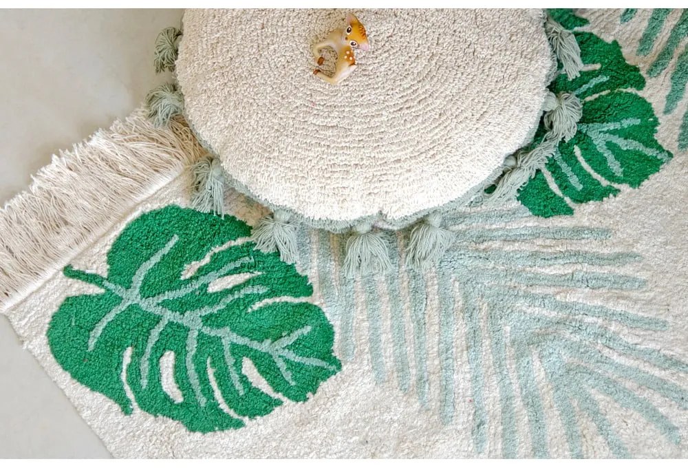 Covor pentru copii verde/crem lavabil/țesut manual din bumbac 140x200 cm Tropical Green – Lorena Canals