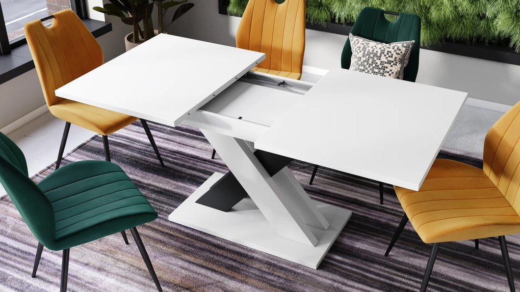 Mazzoni KARO Alb Mat/Negru Mat – MASĂ/MĂSUȚĂ DE CAFEA MODERNĂ CU BLAT EXTENSIBIL până la 180 cm
