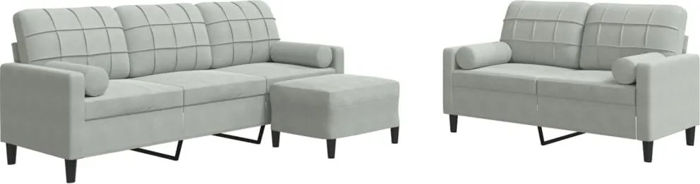 vidaXL Set de canapele cu perne, 3 piese, gri deschis, catifea