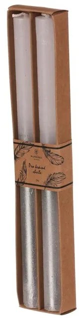 Set de bujii conice, alb/argintiu, 2 bucăți, parafin