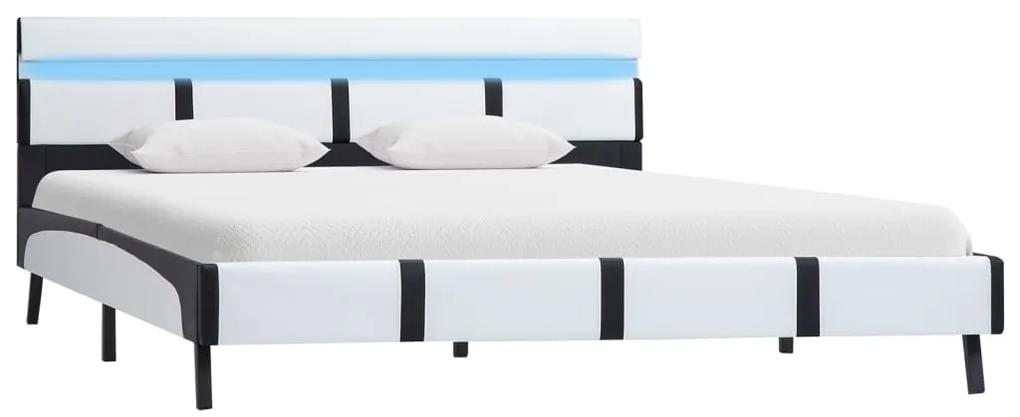 280299 vidaXL Cadru de pat cu LED, alb, 140 x 200 cm, piele ecologică