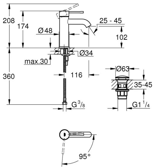 GROHE 23797001 - Baterie pentru lavoar ESSENCE, mărime S, crom lucios