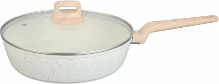 Tigaie cu capac Oliver Voltz Nice OV54419E26CD, 26x7 cm, Acoperire marmura, Inductie, Crem melanj