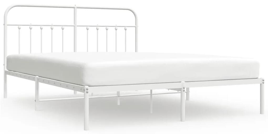 352632 vidaXL Cadru de pat metalic cu tăblie, alb, 183x213 cm