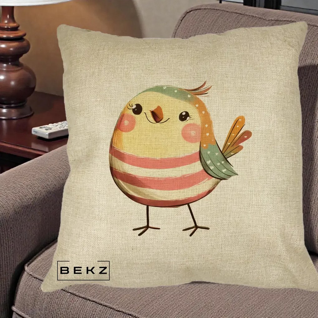 Perna Decorativa Pui Kawaii Pastel Dungat, 40x40 cm, Crem, Husa Detasabila, Perna Inclusa, BEKZ®
