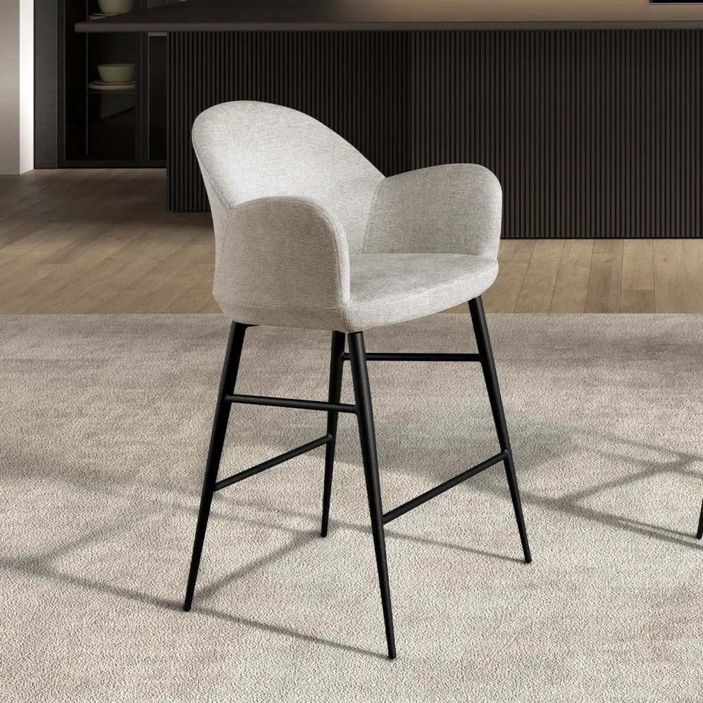 Scaun de bar design LUX, Metal, Tesatura, Light grey