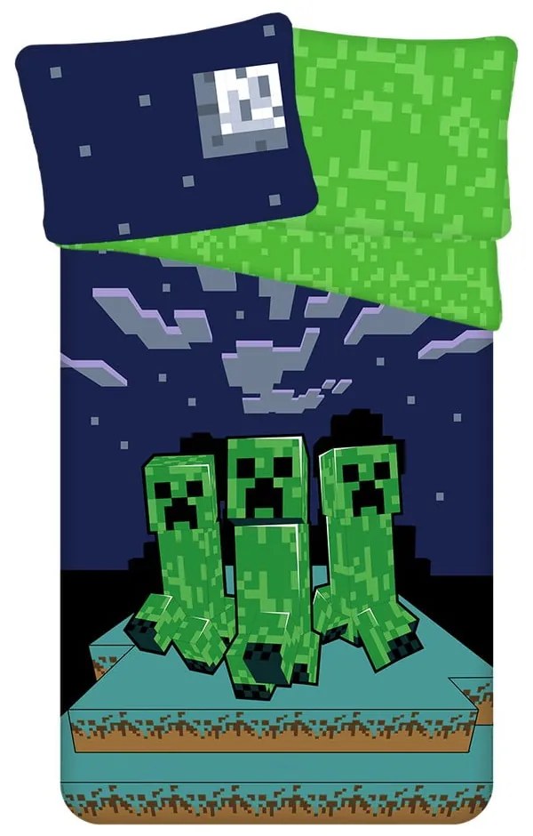 Lenjerie de pat pentru copii verde-albastră din bumbac pentru pat de o persoană 140x200 cm Minecraft "Sssleep Tight" – Jerry Fabrics