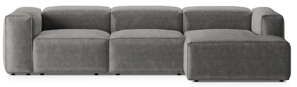 Colțar gri deschis cu tapițerie din catifea reiată (cu colț pe partea dreaptă/cu șezlong) Bergamo – Cosmopolitan Design