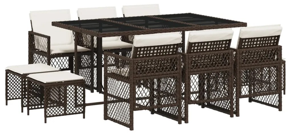 3210789 vidaXL Set mobilier de grădină cu perne, 11 piese, maro, poliratan