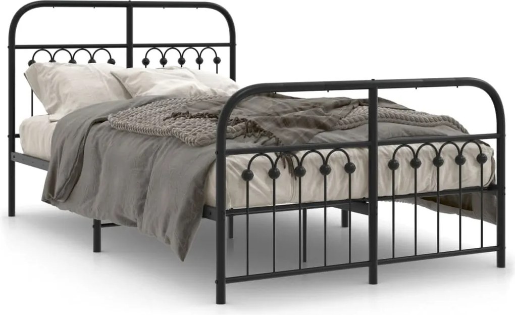 vidaXL Cadru pat metalic cu tăblie de cap/picioare, negru, 120x200 cm