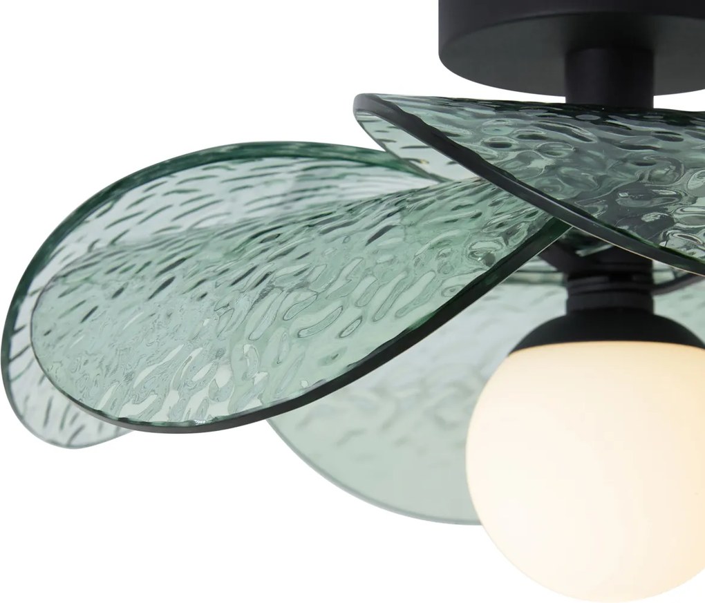 Plafonieră de design neagră cu sticlă verde striată - Kemner