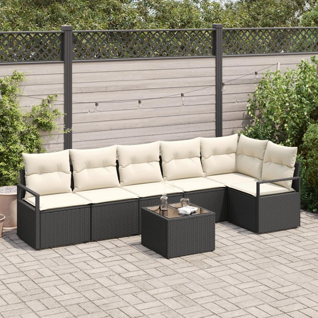 vidaXL Set de canapele pentru grădină 7 pcs Negru Rattan poli