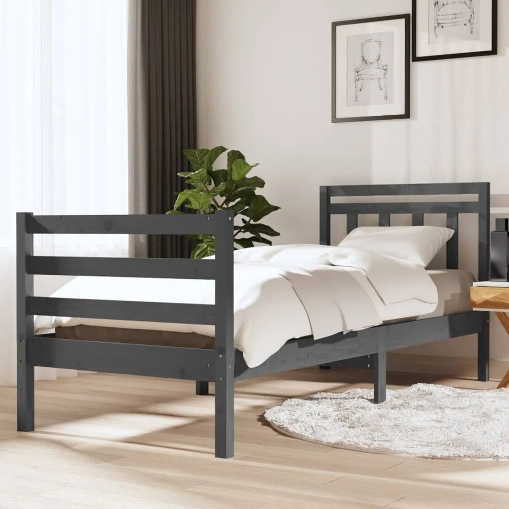 3100621 vidaXL Cadru de pat Single 3FT, gri, 90x190 cm, lemn masiv
