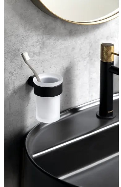 Suport de perete pentru periuțe de dinți Gedy PIRENEI sticlă alburie/negru