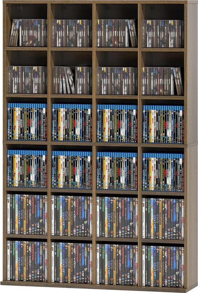 HOMCOM Mobilier de depozitare multimedia 456 CD/ 336 DVD - bibliotecă din lemn cu rafturi reglabile, 89 x 130,5 cm, maro | Aosom Romania