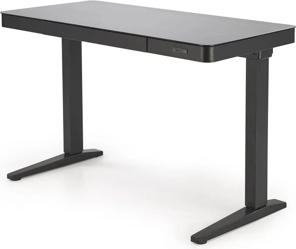 Birou B52, negru, sticla/metal, 120x60x77/120 cm